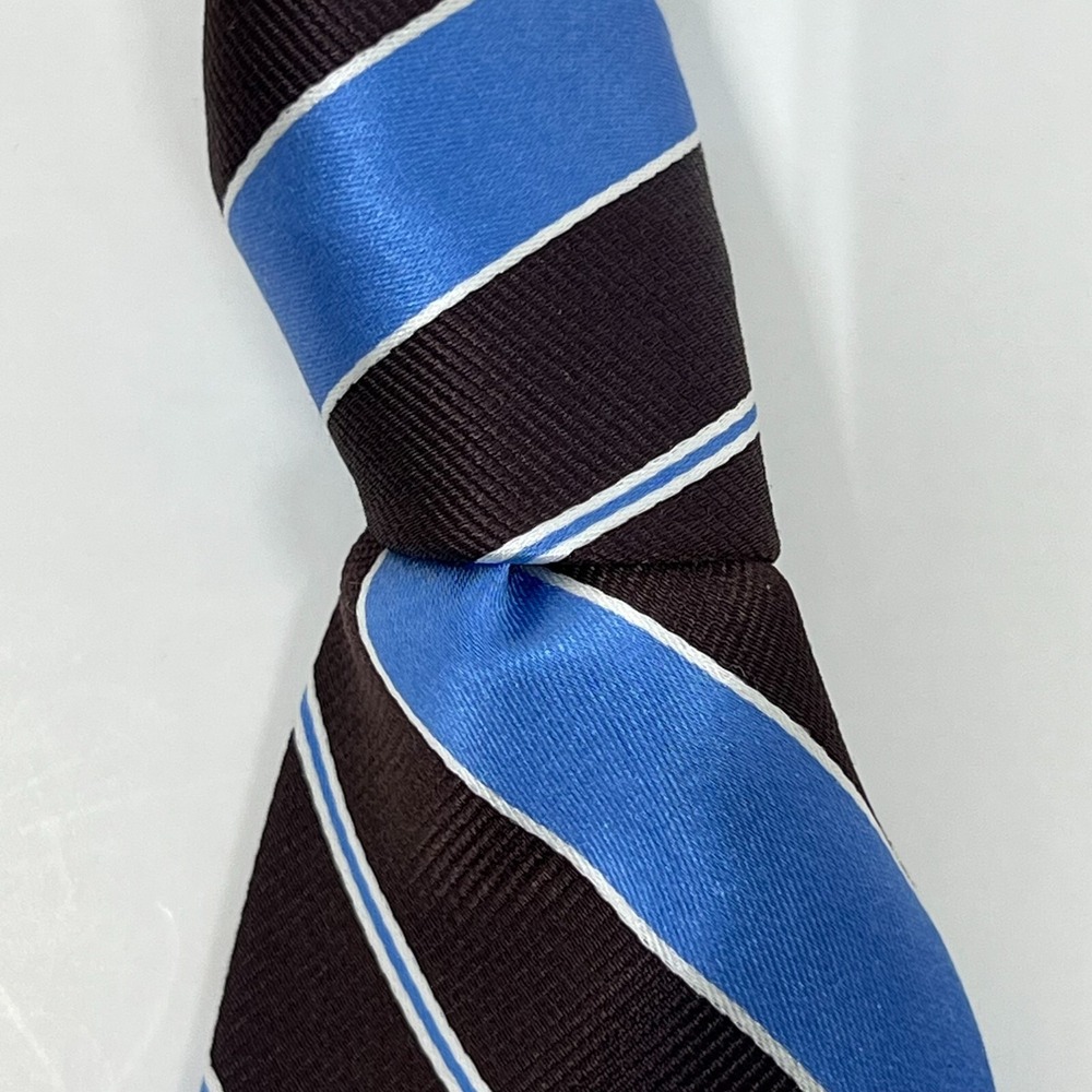 Tommy Hilfiger Men's‎ 100% Silk Tie Stripe Brown/Sky Blue/White Vintage NWT